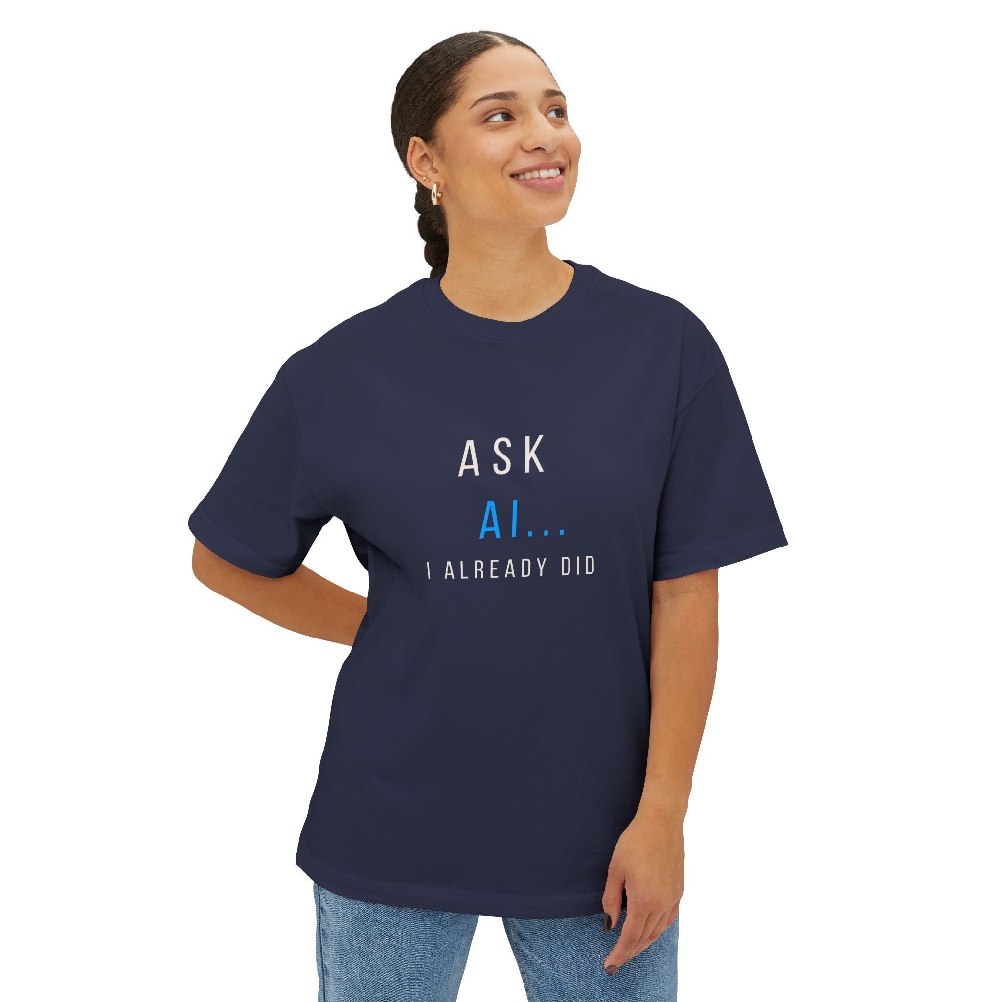 AI... Minimalist Graphic Tee — Oversized Boxy White T‑Shirt